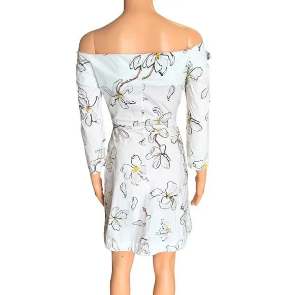 Isa Arfen White Floral Print Tie Knot Front Cutout Mini Dress 3/4 Sleeve Small - Picture 6 of 8